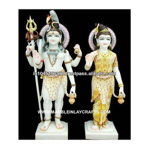 Mármol Shiva Parvati Idols, acabado brillante y bonito, pulido, diosa de adoración india y escultura de Dios - Product Image 1