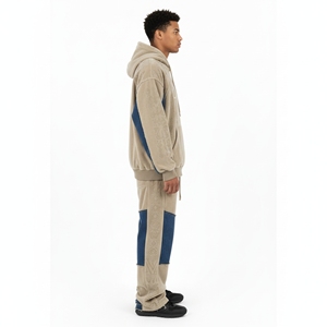 Ensemble de survêtement pour homme en polyester/coton mélangé, imprimé délavé à l'acide, streetwear, patchwork, sweat-shirt et jogging délavés, écologique - Product Image 4