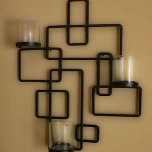 Nordic Geometric Iron Metal Wall Mounted <b>Candle</b> Stand Luxury Square Overlapping Frame Home Wedding Decor Glass Jar <b>Sconce</b> 3 Cups - Product Image 1
