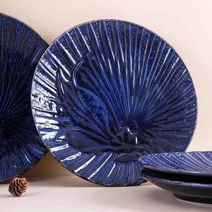 Modern Blue Sapphire Textured <b>Ceramic</b> <b>Plate</b> Set of 4 10.5 Inch for Parties - Product Image 3