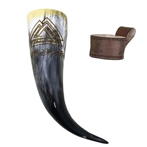 Buffalo Viking Drinking Horn With Leather Belt Natural Shape Drinking Horn With Shiny Polished at <b>Cheap</b> Price - Product Image 1