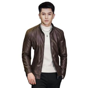 Vêtements de marque hommes Slim Fit veste mode couleur unie moto vestes d'hiver Hombre coupe-vent manteau en cuir noir - Product Image 1