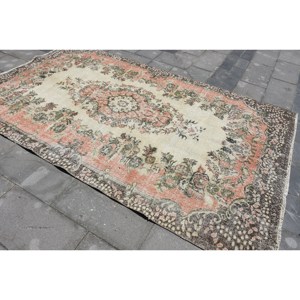Traditional Beige <b>Brown</b> <b>Wool</b> Rug 5.6 X 9.3ft Handmade Turkish Rectangle Patchwork Latex Backing for Home Living for Entryway - Product Image 2