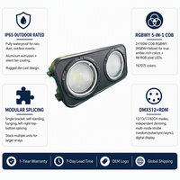 Projecteurs Panneaux Wash Blinder 300W IP65 2x150W COB RGBWY, 48 LED RGB à raccordement DMX512 RDM, Éclairage Stroboscopique Extérieur pour Scène, Événements, DJ, Mur
