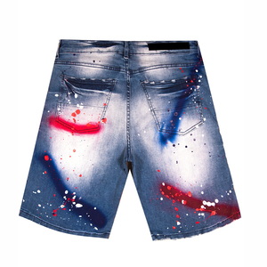 กางเกงยีนส์ไรน์สโตนสำหรับผู้ชายกางเกงยีนส์แฟชั่นสตรีทแบบสั่งทำกางเกงยีนส์สกปรกกางเกงขาสั้นผ้ายีนส์ขาดๆ - Product Image 3