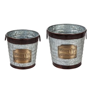 Maceta de Navidad de hierro y metal galvanizado personalizable, cubo de metal decorativo con asas para la decoración del hogar y el jardín - Product Image 2