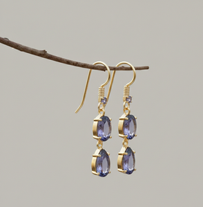 Pendientes colgantes de amatista chapados en oro de 18 quilates, plata de ley con circonita, regalo de piedra de nacimiento de febrero para ella, mamá, novia - Product Image 4