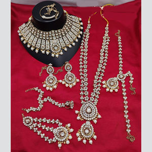 Conjunto de collar de novia de cuentas y cristal chapado en oro glamuroso étnico tradicional joyería de boda moderna para novias - Product Image 3