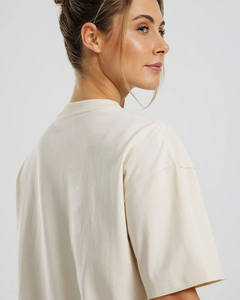 OEM logotipo personalizado Beige comodidad Oversize manga corta Mujer camiseta transpirable 100% algodón elegante relajado ajuste gimnasio entrenamiento camiseta - Product Image 3