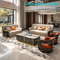 Ensemble de canapés en cuir véritable Nappa, cadre en bois massif personnalisable, style italien classique haut de gamme, pour salon de villa ou de manoir