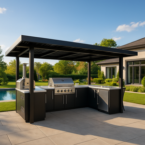Luxury <strong>Outdoor</strong> Kitchen Pavilion Set With Roof BBQ Island Stainless Steel Counter Sink Grill Modular <strong>Weatherproof</strong> <strong>Cabinet</strong> - Product Image 2