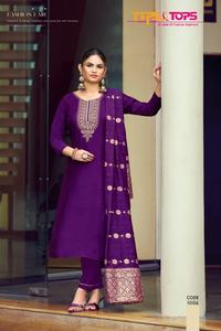 Premium Roman Silk Bordado Work Kurti Pant Dupatta Catálogo completo disponible a precio mayorista, Heavy Bordado Work. - Product Image 4