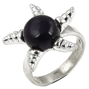 <b>Silver</b> Claw <b>Ring</b> for Women Art Palace Unique Stylish Religious <b>Black</b> Gemstone Inlay Free Size Stainless Steel Everyday Wear - Product Image 3