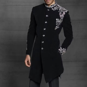 DESIGNER GROOM <b>BLACK</b> INDO-WESTERN SHERWANI,GREY <b>PANT</b> DRESS WITH EMBELLISHED CRYSTAL GLASS BEADS,DABKA <b>WORK</b> for WEDDING=2024 - Product Image 1