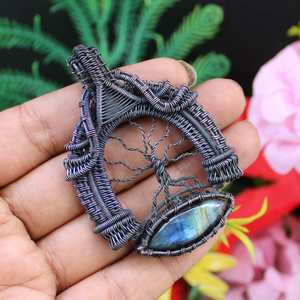 Colgante de labradorita Natural hecho a mano, estilo Vintage, árbol, vida, alambre de cobre envuelto, joyería de piedras preciosas, oro para compromiso de mujer - Product Image 2