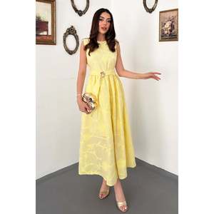 Vestido Amarillo con Cintura Fruncida y Cinturón - Amarillo - Product Image 2