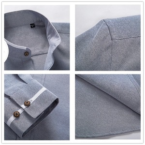Camisa de manga larga ajustada informal para hombre de la mejor calidad, camisas informales de negocios teñidas de hilo transpirable con cuello mandarín para otoño - Product Image 6