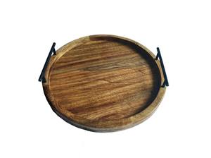 Bandeja de servicio de madera de mango, diseño de lujo, forma redonda, para decoración del hogar, hotel, restaurante, bar, utensilios de cocina, decoración de mesa - Product Image 2