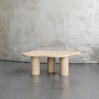 Table de salle à manger et d'appartement en travertin beige naturel, design moderne, résistante au feu, meubles de luxe faits à la main
