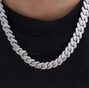 14K oro blanco moissanita diamante cadena de eslabones cubanos 14mm acabado plata esterlina 925 estilo hip-hop VVS1 pulseras de eslabones de cadena fina - Product Image 5