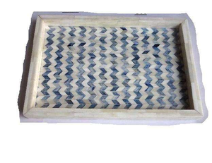 Plateau d'incrustation d'os en Chevron Design bleu couleur taille peut être personnalisé plateau d'incrustation marocain fait à la main plateau de service décoratif pour la maison - Product Image 1