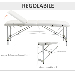 HOMCOM Lit de massage professionnel pliant portable en aluminium blanc 215x60x61-84cm - Product Image 4