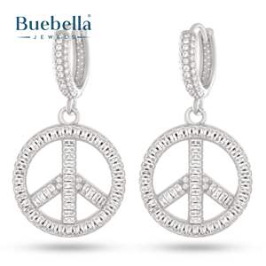 Vente chaude 925 Sterling Silver Round Diamond Hoop Boucles d'oreilles Iced Peace Design Fine Jewelry pour les femmes - Product Image 3