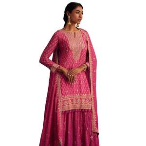 Ensemble Palazzo Bandhani Chinon rose vente en gros de vêtements ethniques pour femmes Usine de vêtements OEM Fournisseur en gros Tenue de fête de festival personnalisée - Product Image 3