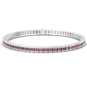 Violet Purple Half Bezel Round Lab Grown Diamond Tennis Bracelet 2 Ct Tw VS Clarity 79 Diamonds 14K <b>Solid</b> <b>Gold</b> Regal Jewel Tone - Product Image 3