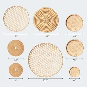 Elegante juego de 8 cestas de pared de algas marinas de bambú de ratán Acentos de pared elegantes - Product Image 4