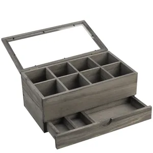 Elegante resistente al por mayor caja de té de madera larga juego de regalo caja de té verde organizador café té comida exhibición artesanía embalaje precio bajo - Product Image 4