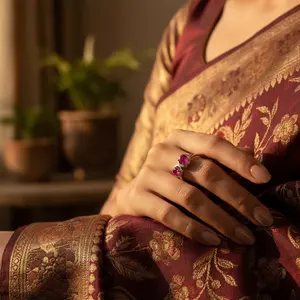 Anillo de Plata 925 con Rubí para Mujer, Chapado en Rodio con Incrustaciones de Circonio, Material de Platino para Bodas - Product Image 2