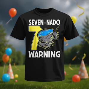 T-shirt per bambini con design Nado Warning Tornado Storm per il 7° compleanno, ideale per eventi promozionali - Product Image 3