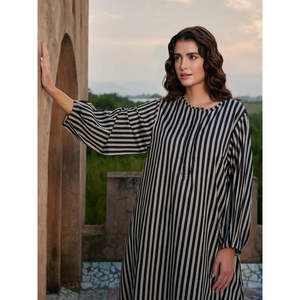 Vestido Kurta Berber Elegante a Rayas, Largo hasta el Suelo, para Mujer, con Cierre y Detalles de Diamantes - Product Image 5