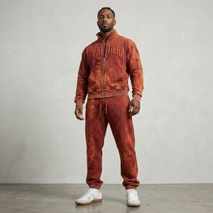 Conjunto Deportivo para Hombre, Sudadera con Cremallera Color Marrón Oxidado, Pantalones Jogger Bordados, Ropa Deportiva Casual, Ropa Deportiva para Fitness - Product Image 1