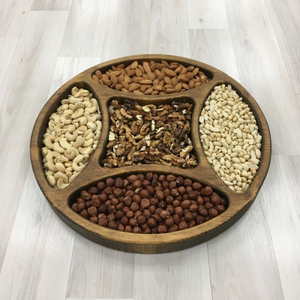 Plateau de service décoratif de forme ronde plateau de fruits secs en bois plateau de service de noix collations plat de service décor à la maison cuisine et salle à manger - Product Image 6