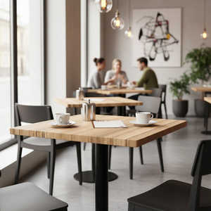 Tavolo per Interni ed Esterni di Grado Commerciale con Piano in Composito Effetto Pietra, Aspetto Legno Naturale, Resistente per Uso Generale - Product Image 3