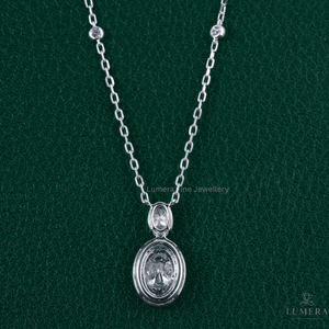 Collar con colgante de halo de diamantes cultivados en laboratorio con corte ovalado doble certificado por IGI, cadena de oro macizo de 14K, joyería personalizada para niñas. - Product Image 6
