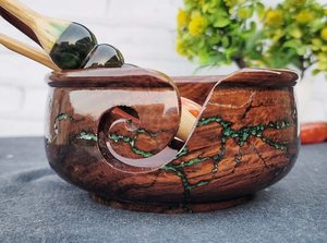 Cuenco para hilo de madera, figura de Lichtenberg, de resina y madera, grande, para tejer con ganchillo, con cuenco de almacenamiento gratuito - Product Image 2