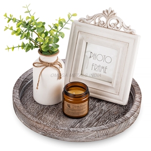 Ensemble de plateaux en bois de haute qualité de couleur grise rustique avec une forme ronde et un design charmant idéal pour la décoration intérieure et l'organisation - Product Image 5