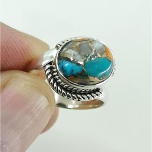 Oyster <b>Turquoise</b> <b>Ring</b>, 925 Sterling Silver, Spiny Copper Gemstone, Handmade Jewelry - Product Image 5