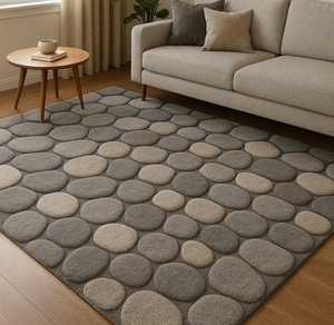 Alfombra de onda alta y baja con mechones a mano, diseño de globos, Alfombra de área moderna | Diseño abstracto con textura suave para sala de estar o dormitorio - Product Image 2