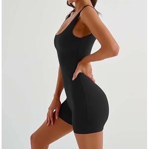 Mono ajustado con logotipo personalizado para mujer, monos con control de barriga, pantalones cortos informales de yoga para entrenamiento, monos al por mayor - Product Image 5