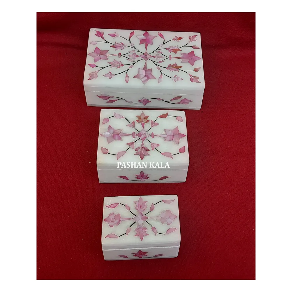 Most Beautiful Special Inlay Product Handmade White Marble Mother Of Pearl Inlay Jewelry Storage Box For Buyers In Low Cost