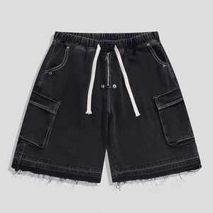 กางเกงขาสั้นผ้ายีนส์เอวสูงเอวสองชั้นผ้าถ่ายโอนความร้อนพิมพ์ลายสีซีด - Product Image 5