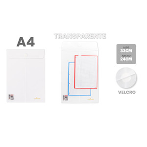 240x330 A4 Vertical Transparent Velcro Closure Closet Accessory Envelope - Product Image 1