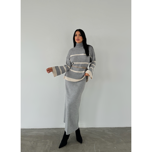 Conjunto de Dos Piezas Mybeefashion para Mujer: Suéter de Punto con Cuello Pescador y Falda - Atuendo Invernal Gris Acogedor, Talla Estándar - Product Image 2