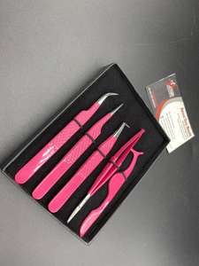 Pince à épiler d'extension de cils en acier inoxydable japonais de couleur rose vif - Product Image 5