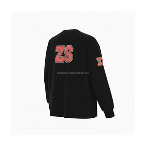 Sudadera de mezcla de poliéster y algodón de peso pesado 370 GSM, textura suave, color negro, logotipo personalizado, sudadera básica serigrafiada - Product Image 4