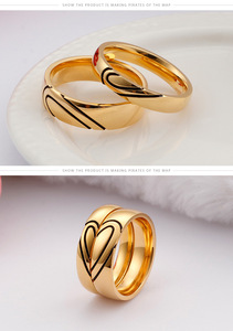 Gold Plated Stainless Steel Wedding Bands <b>Couple</b> <b>Rings</b> Classic Design Unisex Jewelry for Wedding Occasion - Product Image 5